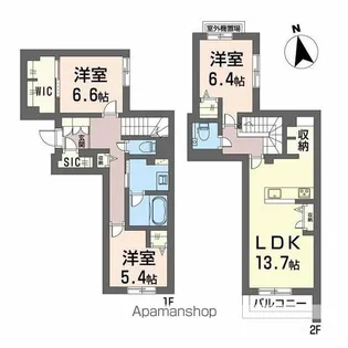 シャトル牛田旭【1階】の間取り