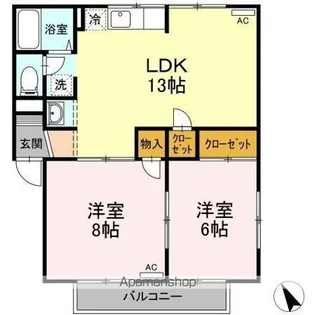 シャインポート屋島AD棟【D201号室】の間取り