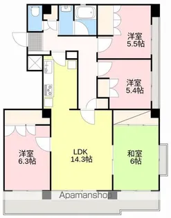 ロイヤルヒルズ台原Ⅰ【4階】の間取り