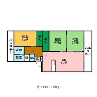 ピースフル板付【2階】の間取り