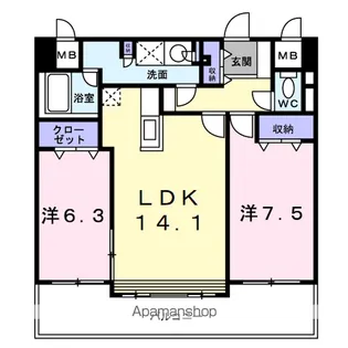 ツインタワー弐番館【9階】の間取り