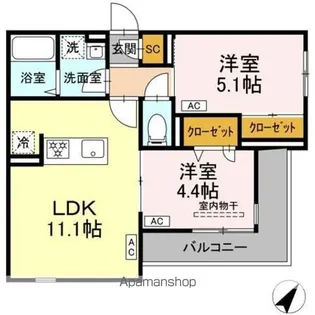 セレスティア細田B【2階】の間取り