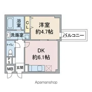 1DKの間取り画像