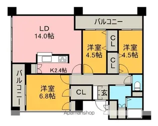ラフィネタワー札幌南3条【23階】の間取り