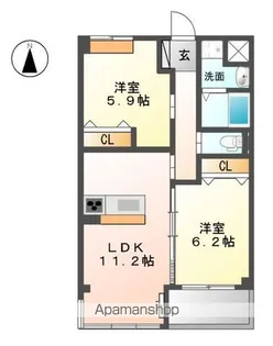 愛知県北名古屋市中之郷天神【マンション】の間取り