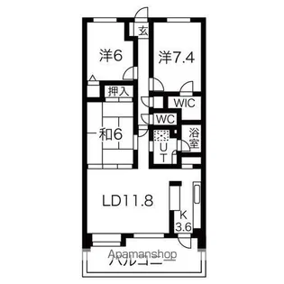 ロイヤルコート河原町風ウィング【1408号室】の間取り