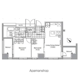 パークハビオ赤坂【8階】の間取り