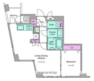 レジディアタワー乃木坂【5階】の間取り