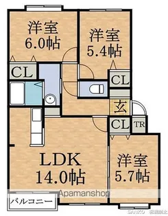 クリスタルリバー参番館【2階】の間取り