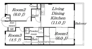 グランステージ大将軍【3-B号室】の間取り