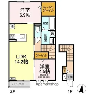 DーROOM FOURTH A棟【2階】の間取り