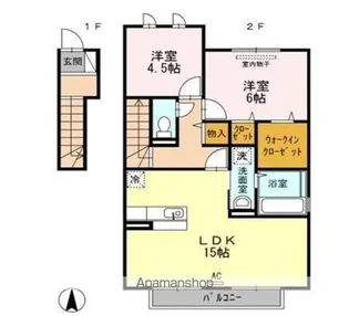 カーサコーラル A・B棟【A201号室】の間取り