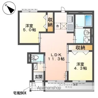 ウエストソレイユ(坂戸市大字石井 アパートⅢ)【1階】の間取り