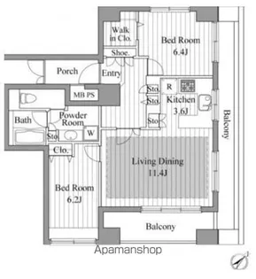 レジディア新川Ⅱ【11階】の間取り