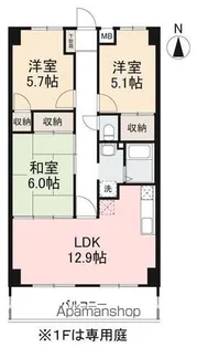 パークハイムカタモト【302号室】の間取り