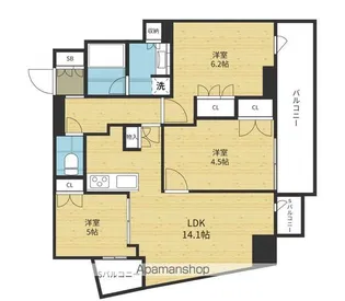 プラウドタワー北浜【15階】の間取り