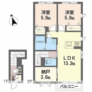 ヴェント・コリーナ【201号室】の間取り
