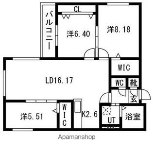 CIEL幌平橋Ⅱ【302号室】の間取り