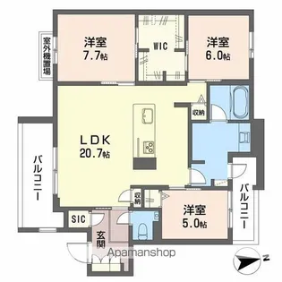 ザ・パークサイド上八【3階】の間取り