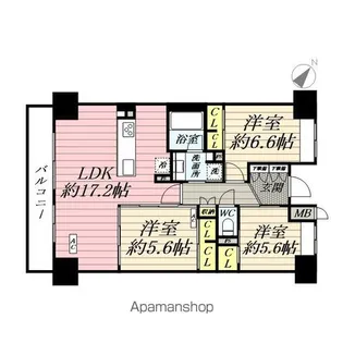 クラシアム神奈川台場【411号室】の間取り