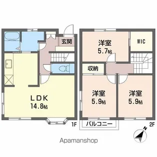 長野県松本市石芝4丁目【テラスハウス】の間取り