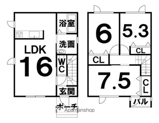 北海道帯広市西十六条南6丁目【テラスハウス】の間取り