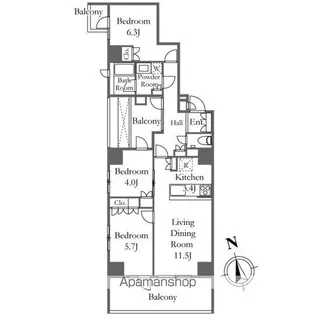 プライムアーバン新宿夏目坂タワーレジデンス【5階】の間取り