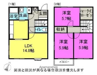 長野県松本市石芝4丁目【テラスハウス】の間取り