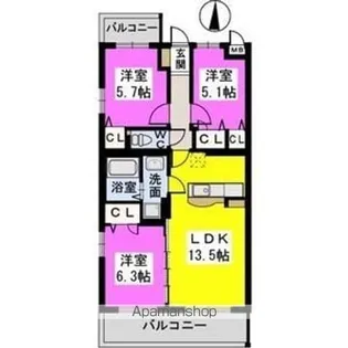 ファミール天神森【5階】の間取り
