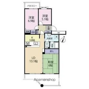 ヴェルディール仰木第壱号棟【304号室】の間取り