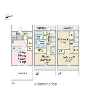 レジデンシャルジェム姪浜駅【1階】の間取り