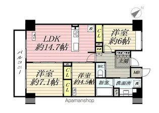 クラシアム神奈川台場【706号室】の間取り