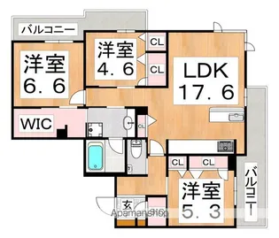 ザ・パークサイド上八【4階】の間取り
