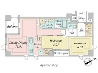 東京都新宿区市谷仲之町【マンション】の間取り