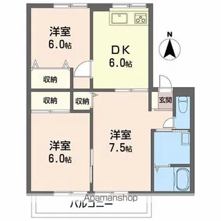 楠葉丘ハイツ1棟2棟【2階】の間取り
