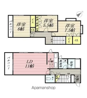 神奈川県横浜市保土ケ谷区狩場町【テラスハウス】の間取り