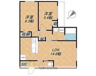 レジデンス貴生川【2-B号室】の間取り