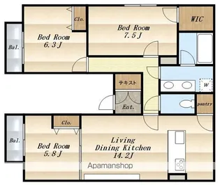 ポルト・ボヌール【3階】の間取り