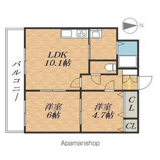 2LDKの間取り画像