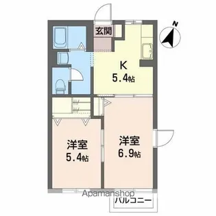 ハイツ駒下【2階】の間取り