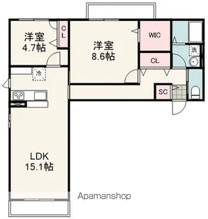 KOMOREBI GARDEN中田本町B【2階】の間取り