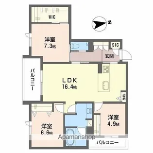 ザ・パークサイド上八【2階】の間取り