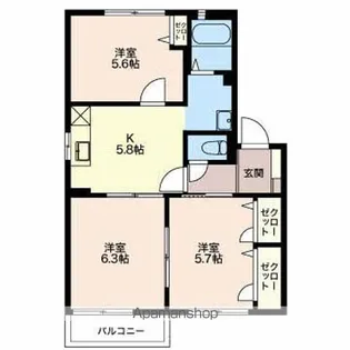 メゾンクレイドル【202号室】の間取り