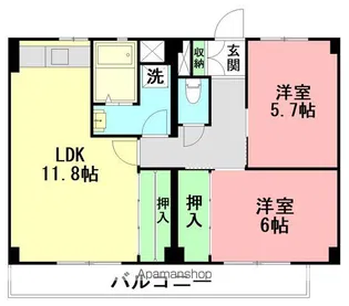 北茅ヶ崎アパートメント7号棟【3階】の間取り