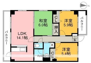 フィネス南川添【1階】の間取り