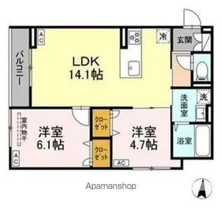 セレスティア柴又Ⅴ五月雨【2階】の間取り