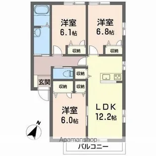 リヴェール石手 B棟【2階】の間取り
