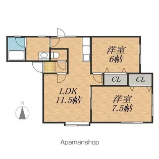 2LDKの間取り画像
