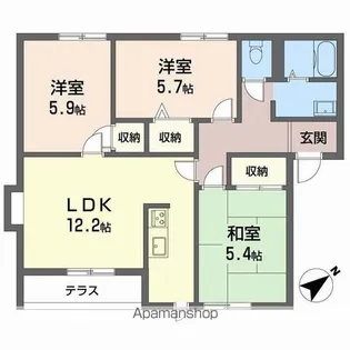 スリーゼハイツB【1階】の間取り