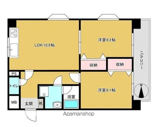 朝日フレール小田部【203号室】の間取り
